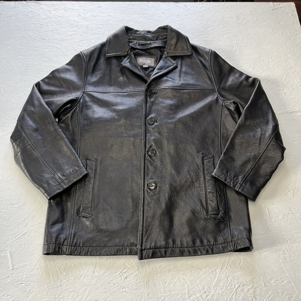 Wilsons Leather Genuine Quality Mens Large Black Jacket Button inside Pockets